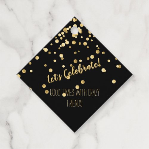 Black Gold Confetti Party Favor Tags