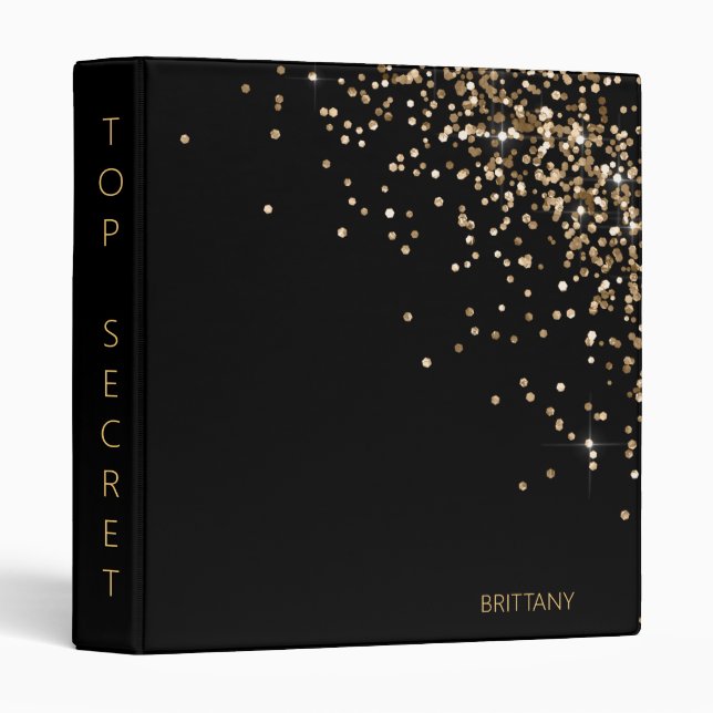 Black Gold Confetti Personalized 3 Ring Binder (Front/Spine)