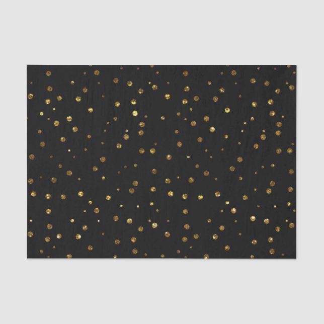 Black Gold Confetti Polka Dots Elegant Sparkly Tissue Paper (Front)