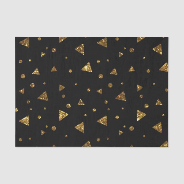 Black Gold Confetti Polka Dots Elegant Triangles Tissue Paper (Front)