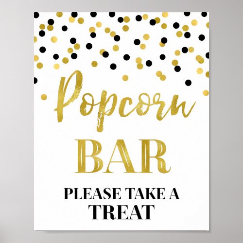 Black Gold Confetti Popcorn Bar Sign
