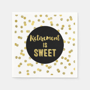 Black Gold Confetti Retirement is Sweet Napkins