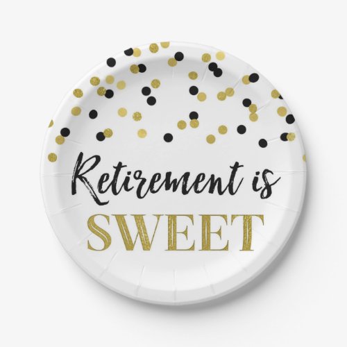 Black Gold Confetti Retirement is Sweet Paper Plates