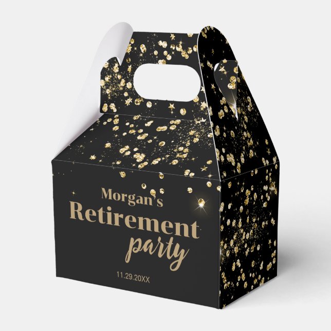 Black Gold confetti Retirement party Custom  Favor Boxes (Back Side)