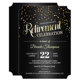 Black|Gold Confetti Retirement Party Invitations
