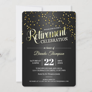 Black Gold Confetti Retirement Party Invitations