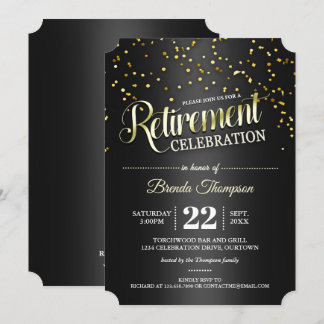 Black|Gold Confetti Retirement Party Invitations