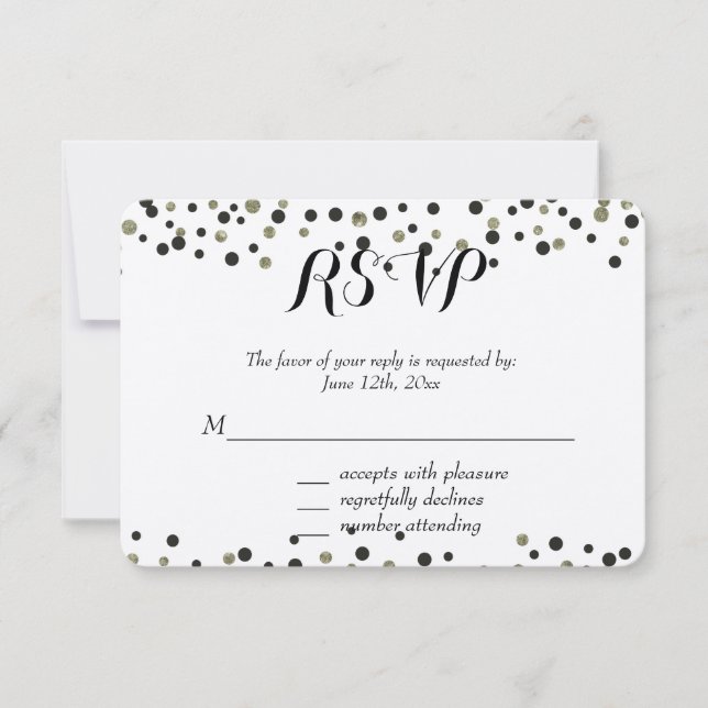 Black Gold Confetti RSVP Card (Front)