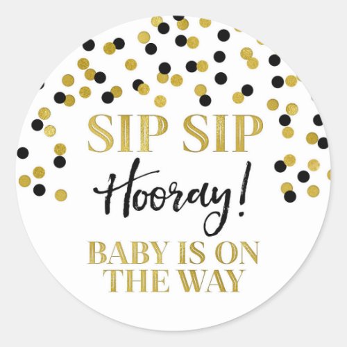Black Gold Confetti Sip Sip Hooray Classic Round Sticker