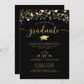 Black Gold Confetti Stars Graduation Party Invitation (Front/Back)