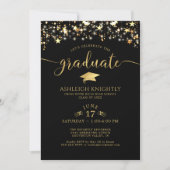 Black Gold Confetti Stars Graduation Party Invitation (Front)