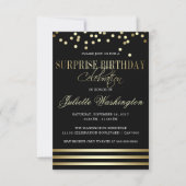 Black Gold Confetti Stripe Surprise Birthday Party Invitation (Front)