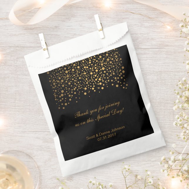 Black & Gold Confetti Wedding Favor Bag (Clipped)