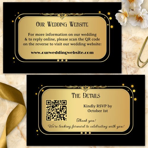 Black Gold Confetti Wedding Website Enclosure Card