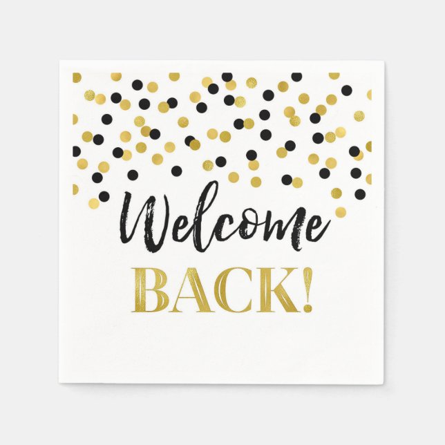 Black Gold Confetti Welcome Back Napkins (Front)