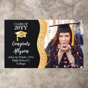 Black   Gold Congrats Graduate Wave Photo Floor Decals