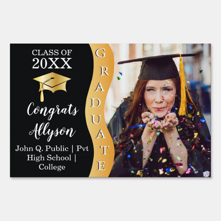 Black Gold Congrats Graduate Wave Photo Sign Zazzle Com