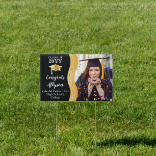 Black   Gold Congrats Graduate Wave Photo Sign