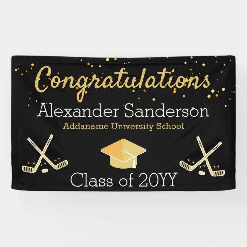 Black Gold Congratulation Hockey Graduate  Banner