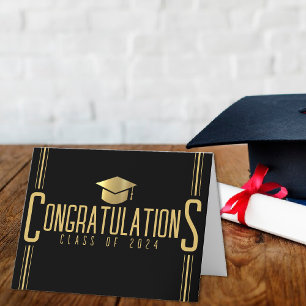 Black & Gold Congratulations Class Of Graduation Letterpress Thank You Card