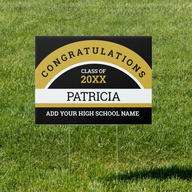 Black Gold Congratulations Grad 2020 Custom Name Sign (Insitu)