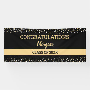 Black Gold Congratulations Grad Name Elegant Banner