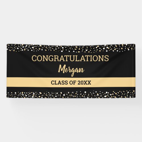 Black Gold Congratulations Grad Name Elegant Banner
