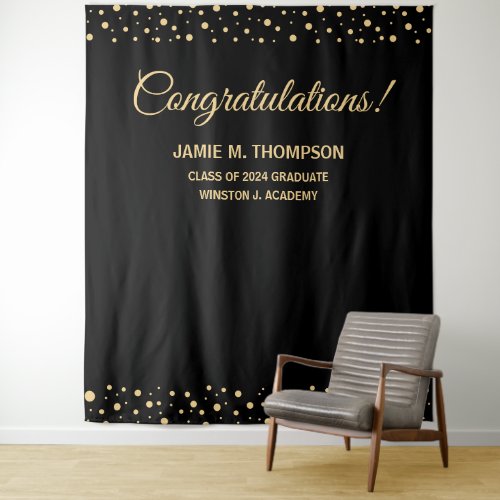 Black Gold Congratulations Grad Name Graduation Tapestry