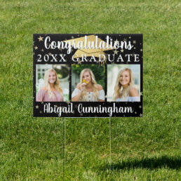 Black Gold Congratulations Graduate 3 Photo Script Sign