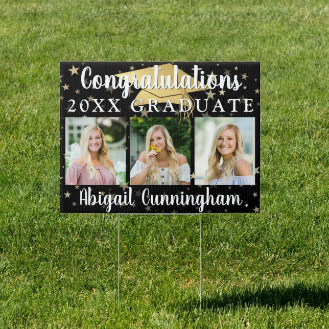 Black Gold Congratulations Graduate 3 Photo Script Sign (Insitu)