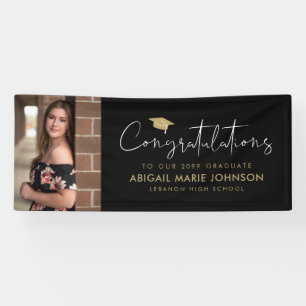 Black & Gold Congratulations Photo Graduation Banner