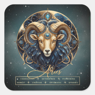 Black Gold Constellation Zodiac Symbol Aries Square Sticker
