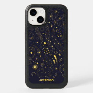 Black Gold Constellations Outer Space Personalized OtterBox iPhone 14 Case
