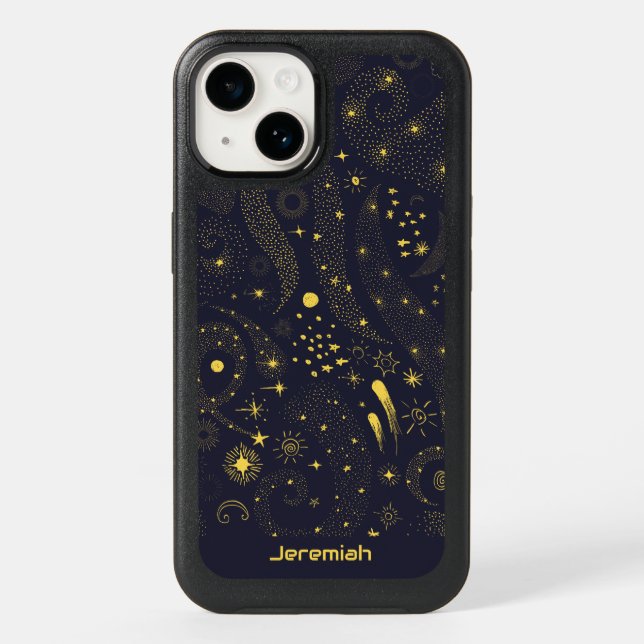 Black Gold Constellations Outer Space Personalized Otterbox iPhone Case (Back)
