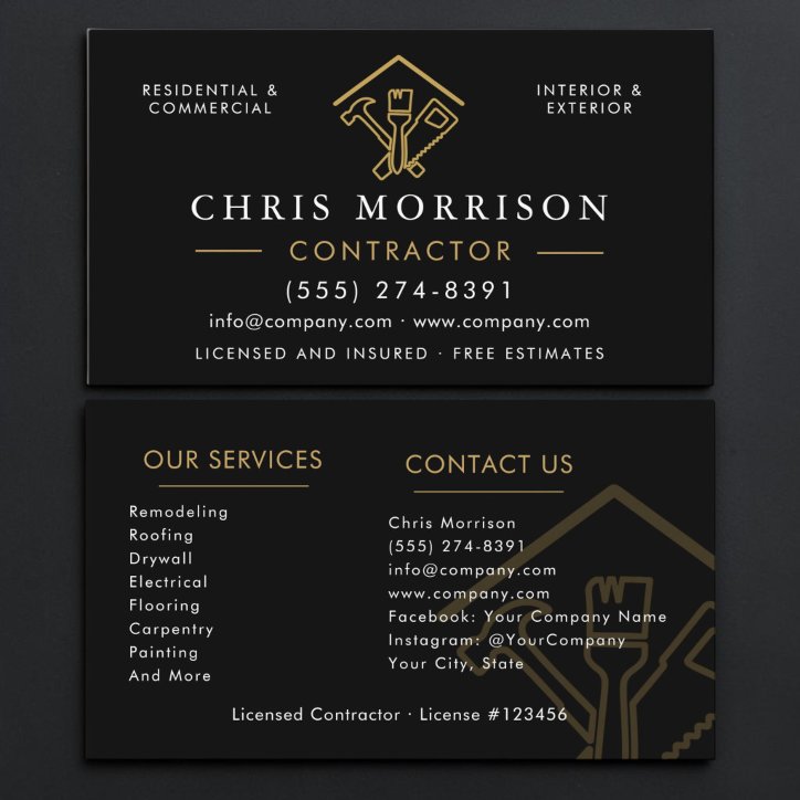 Black Gold Construction Contractor Business Card
