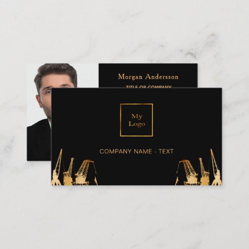 Black gold construction contractor photo QR code Business Card