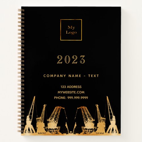 Black gold construction cranes business logo 2025 notebook