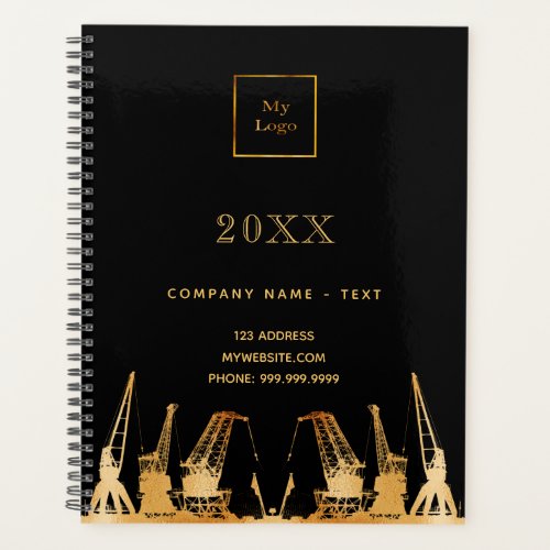 Black gold construction cranes business logo 2025 planner