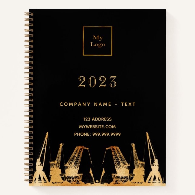 Black gold construction cranes business logo 2026 notebook (Front)