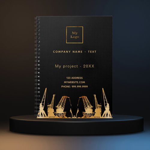 Black gold construction cranes business logo notebook