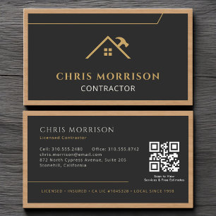 Black Gold Contractor Construction Wood QR Code Business Card