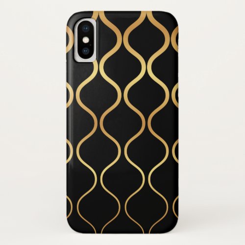 Black gold cool trendy retro abstract design iPhone XS case