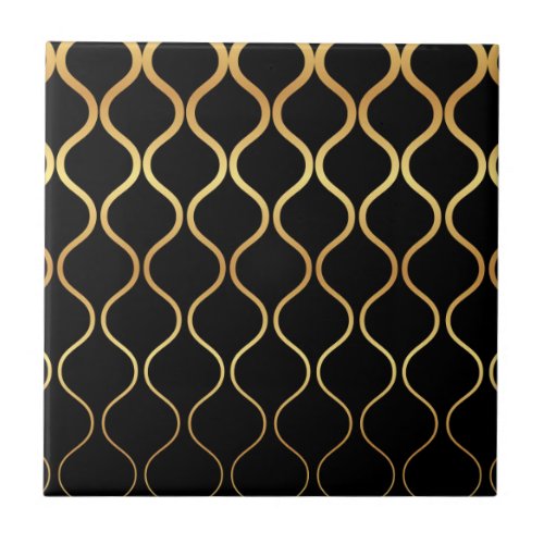 Black gold cool trendy retro abstract design ceramic tile
