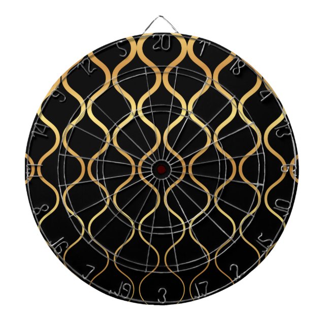 Black, gold, cool, trendy, retro abstract design dart board (Front)