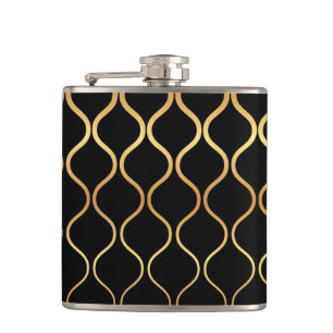 Black, gold, cool, trendy, retro abstract design flask