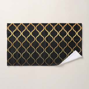 Black, gold, cool, trendy, retro abstract design hand towel