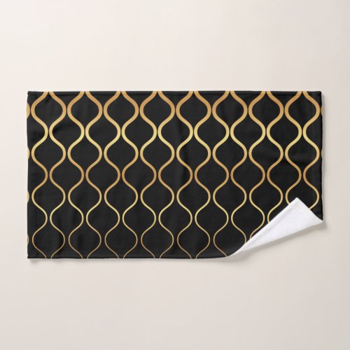 Black gold cool trendy retro abstract design hand towel 