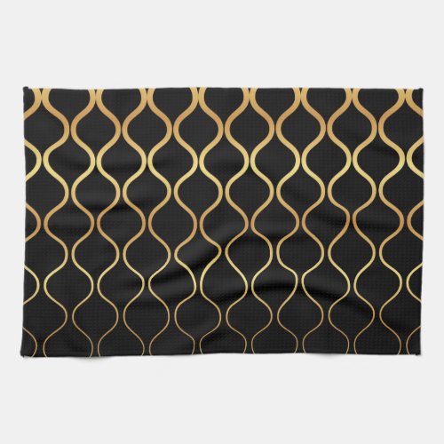 Black gold cool trendy retro abstract design kitchen towel