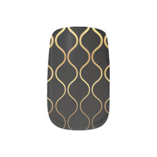 Black, gold, cool, trendy, retro abstract design minx nail art
