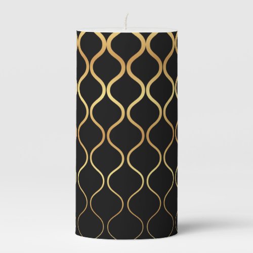 Black gold cool trendy retro abstract design pillar candle